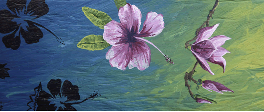 Pink Flowers painting on driftwood - Island Art by Yotigo